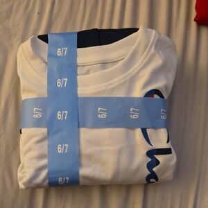 Champion White Tee with Blue Logo Accent